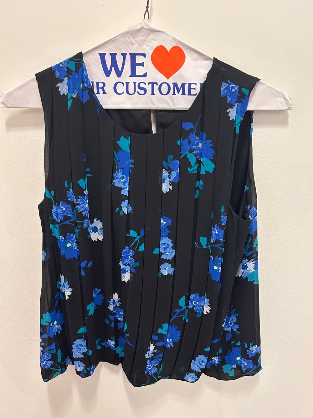 Calvin Klein Pleated Floral Bubble Hem Sleeveless Blouse Top - Size L